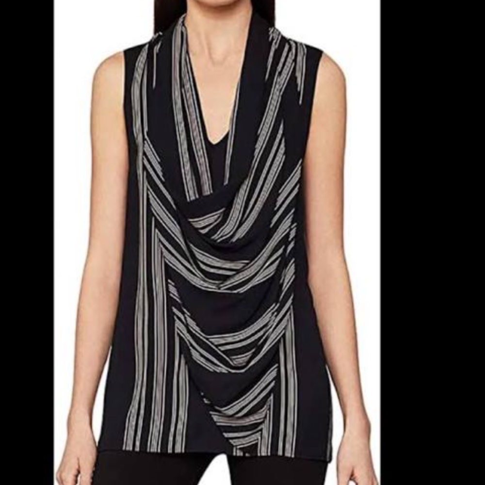 Bcbgmaxazria Tops | Bcbgmaxazria Womens Striped Cowl Neck Shell | Color: Black/W